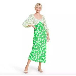 RIXO x Target Daisy Floral Long Sleeve Swing Green Midi Dress 12 Cottagecore